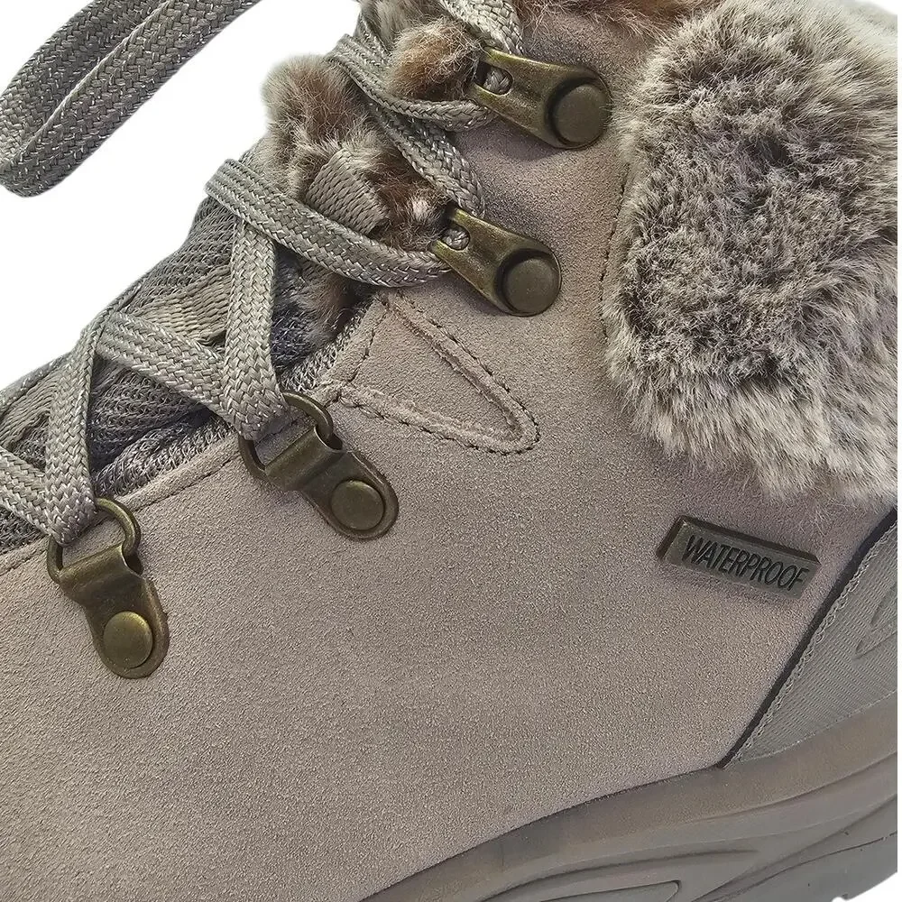Skechers Taupe Trego Falls Finest Suede Waterproof Faux Fur Snow Winter Boots
